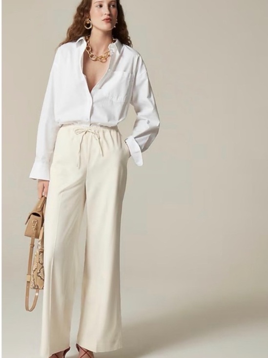 J. Crew Pants - J. Crew Ivory Super wide Stratus Drawstring Pants
